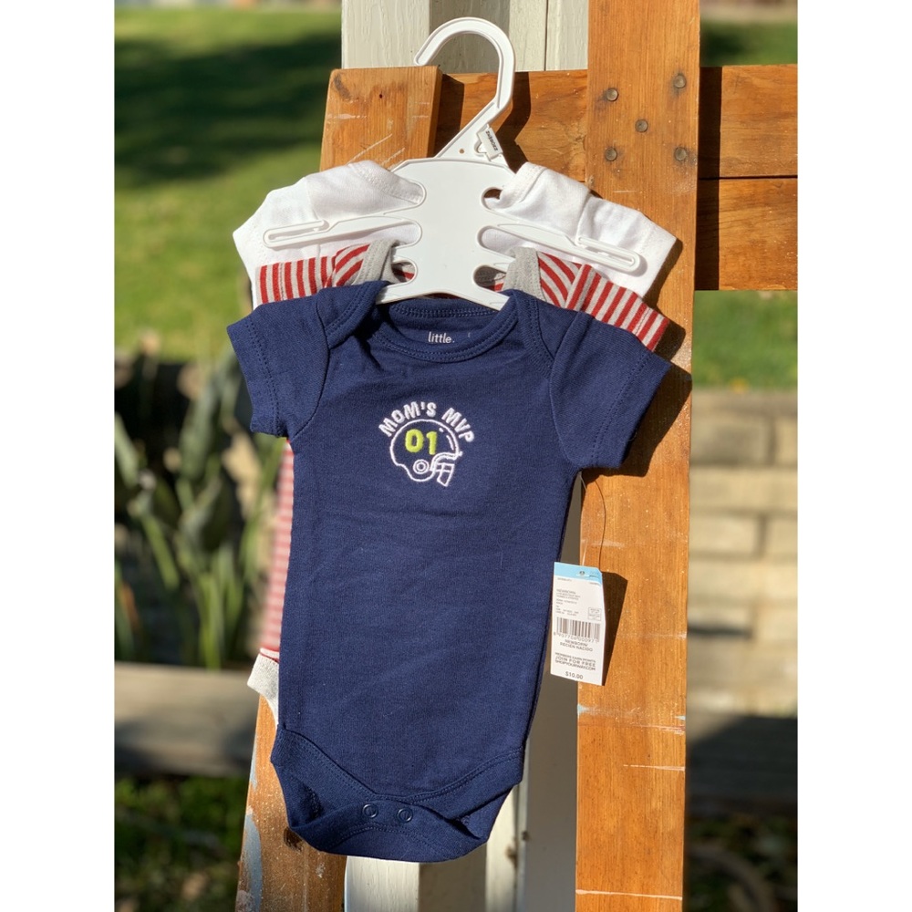 Three pack of sports themed onesies
